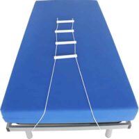 a blue mattress with a ladder attached to it