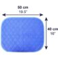 a blue square cushion with measurements