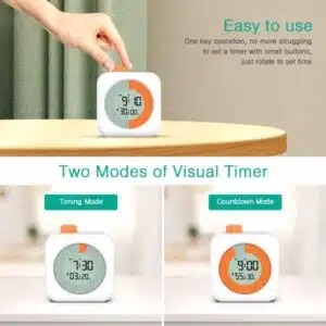 Visuell timer med nedräkning och LCD-skärm – enkel att använda med vred och två lägen