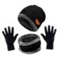 Vinter set. a black knit hat scarf and gloves