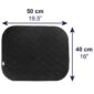 a black square shaped cushion with measurements