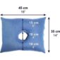 a blue pillow with measurements