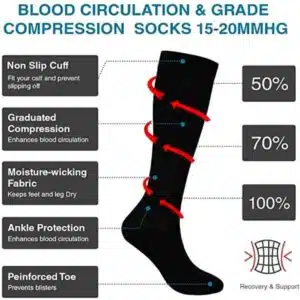 a black sock with red arrows
