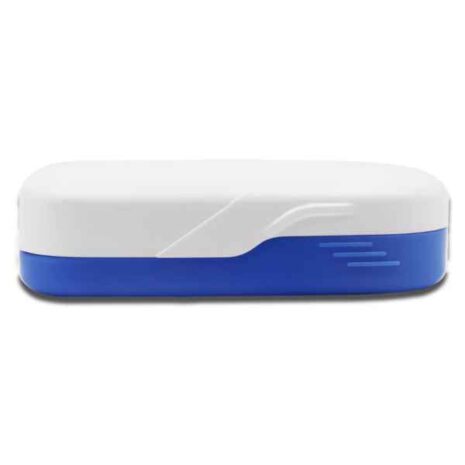 Tablettdelare a blue and white rectangular container
