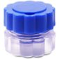 a blue and clear plastic container with a blue cap