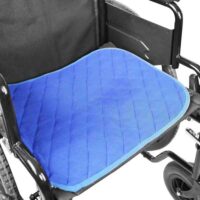 a blue cushion on a wheelchair