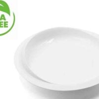 Plate with high rim and suction cup in white BPA-free plastic
