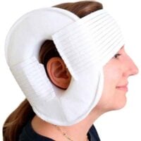 Ear cushion with holes and Velcro in use