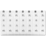 Veckopillerdosett. a plastic pill box with icons