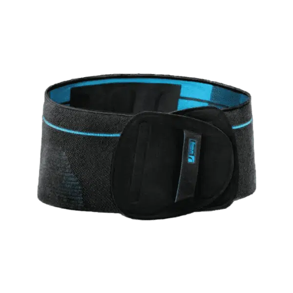 Ryggstöd och Ryggördel XL-Svart ryggstöd och ryggördel Formfit Pro Back med justerbar design och blå detaljer.