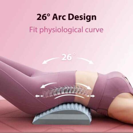 Ergonomisk bågdesign för ryggstöd Person som ligger på ryggstöd med 26° bågdesign som anpassar ryggradens kurva.