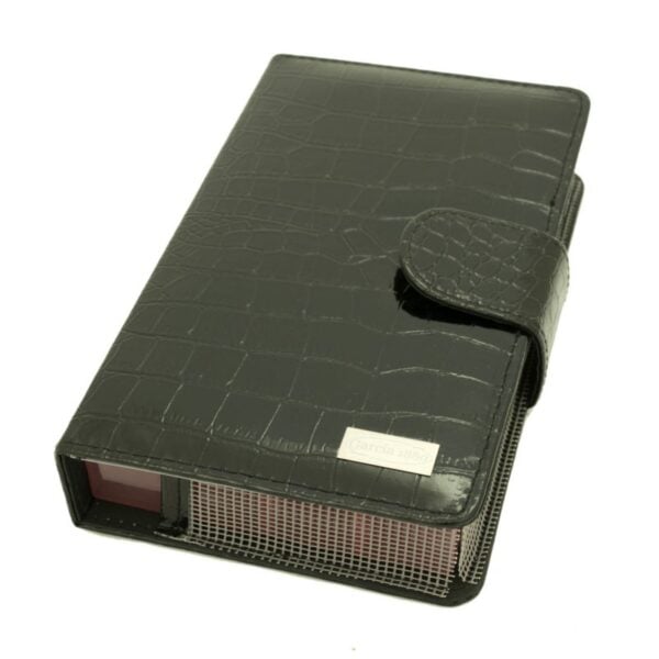 Weekly pill box with black crocodile embossed protective case
