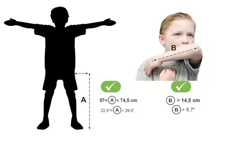 Storleksguide för korrekt inställning av barnkrycka Måttguide för att välja rätt höjd på barnkryckor