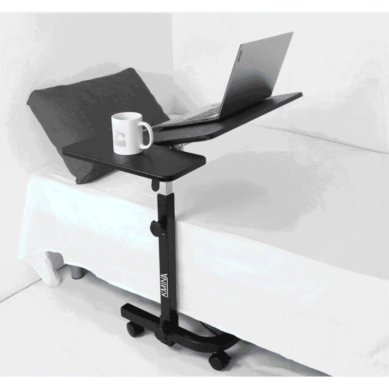 Sängbord svart – praktiskt vid säng eller soffa Sängbord svart med lutbar skiva och hjul vid säng