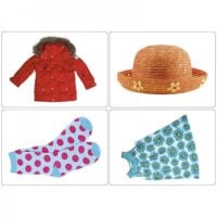 a collage of clothing and hats