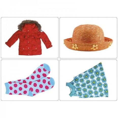 Fotokort Kläder. a collage of clothing and hats