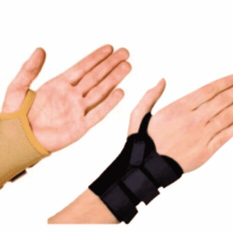 Handledsbandage Alfa Handledsbandage - XL-Vänster. Två handledsstöd i svart och beige färg som visar olika sätt att bära Alfa Handledsbandage Kort.
