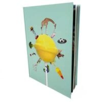 a book with a yellow object on it