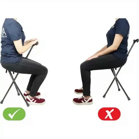Så använder du sitsen korrekt Justerbar käpp med sits i kolfiber Illustration av rätt och fel sittställning på käpp med sits