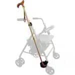 Käpp i hållare på rollator Käpphållare Träkäpp placerad i käpphållare monterad på rollator.