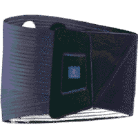 LombaSkin black backrest with adjustable buckle and anatomical design.