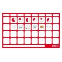 a red and white grid with icons