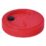 a red plastic lid with a black button