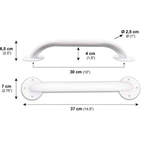 Mått för säkerhetsstång 30 cm Säkerhetsstång 30 cm 2 st Mått och dimensioner för vit säkerhetsstång 30 cm
