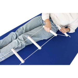 Sängband. a person using a rope ladder