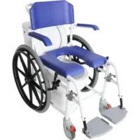 Self-propelled shower chair with toilet – oblique front view