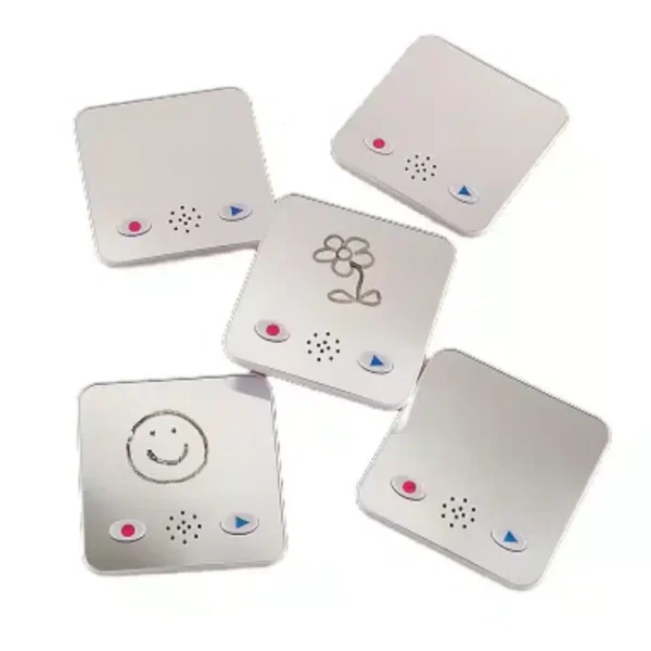 a group of square white objects with a drawing on them