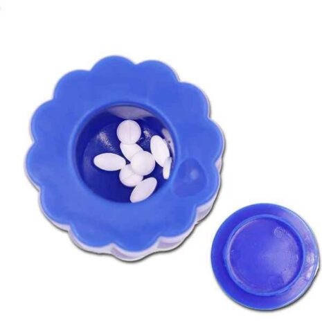blob-4-54.jpg Tablettkrossare a blue container with white pills in it