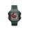 a green watch with a red dial