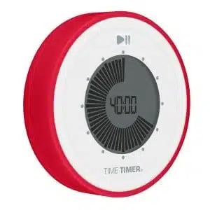 Time Timer Twist med röd ram – visuell digital timer på 40 minuter i sidovy.