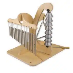 a wooden chime with bells
