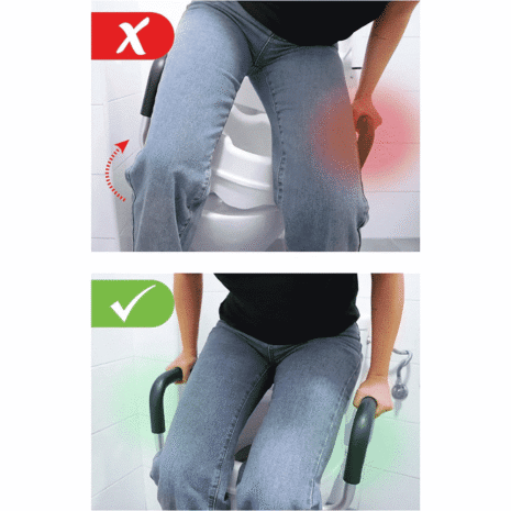 Användarstöd vid uppresning Illustration av korrekt användning av toalett sitsförhöjare