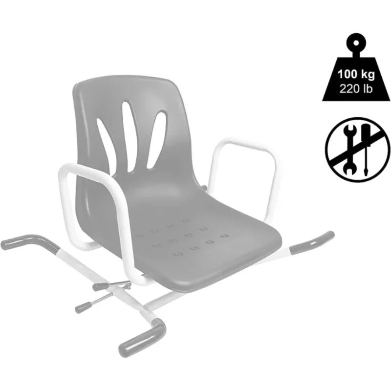 Stabil konstruktion i plast och metall Roterande badkarsstol med armstöd i vit och svart design