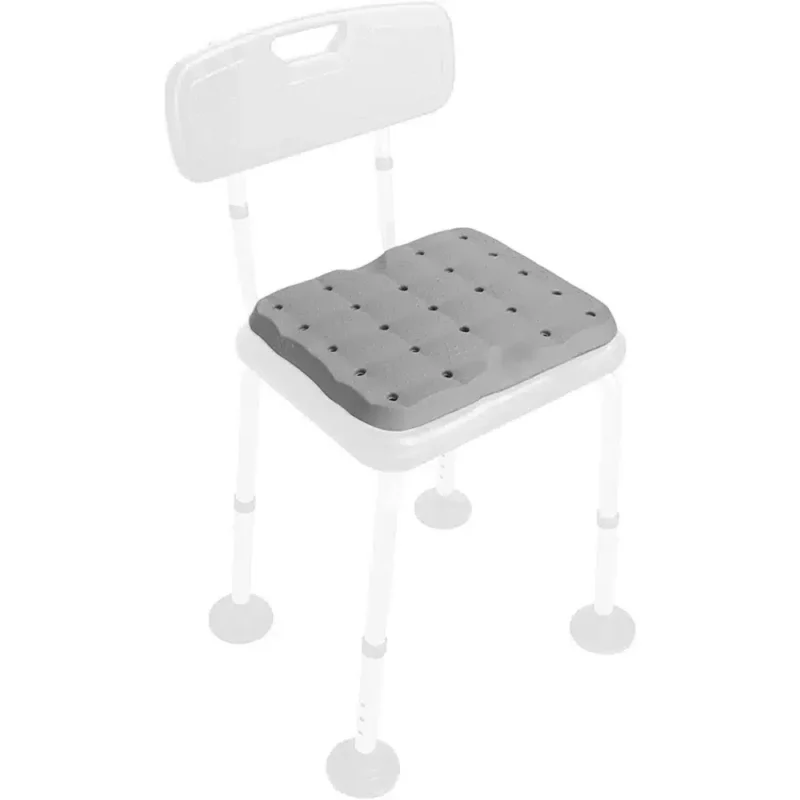 Duschpallskudde med dränering och halkfri yta monterad på vit duschstol