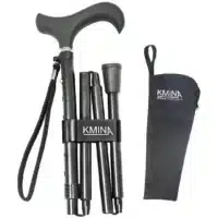 Foldable walking stick with black aluminum and accessories