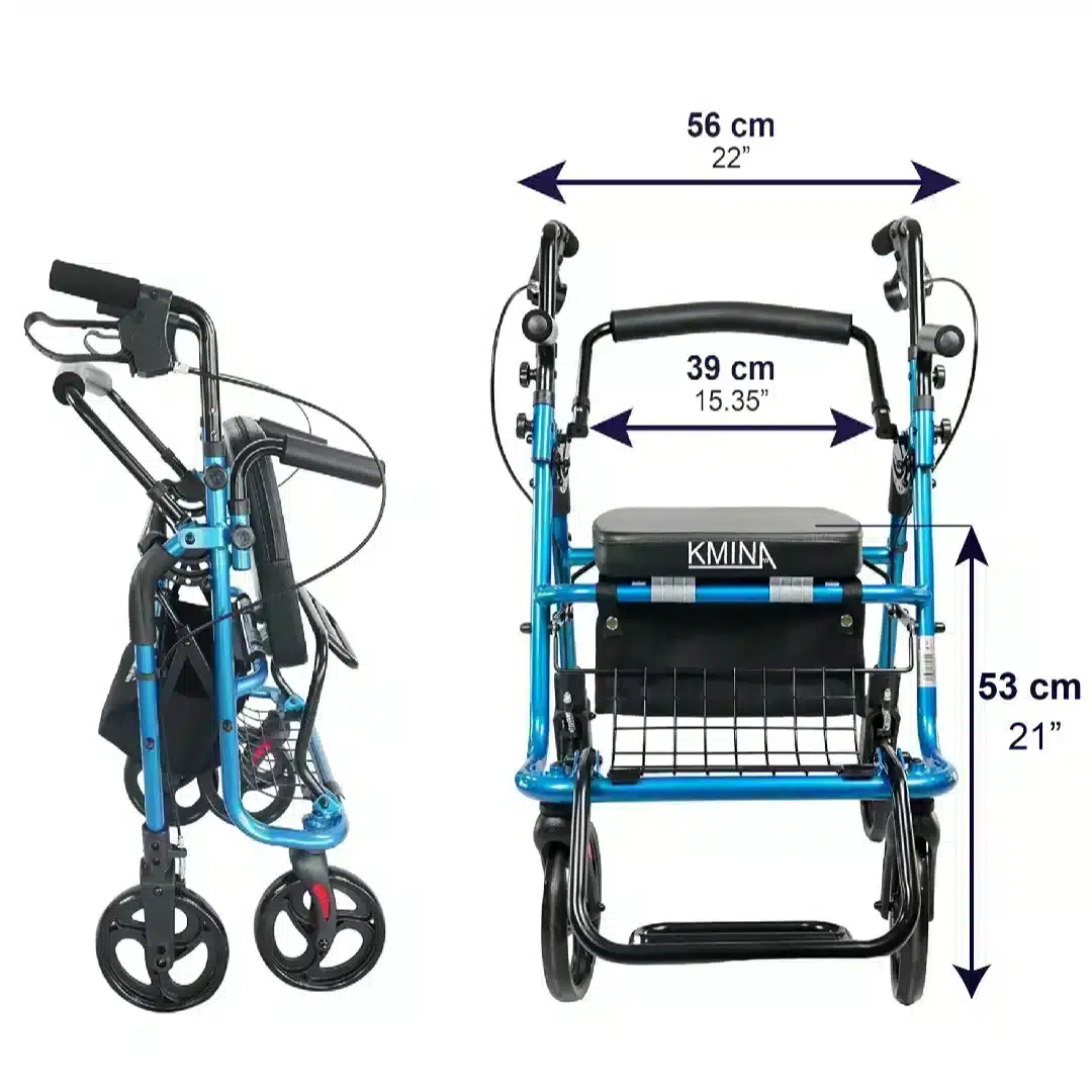 Mått på rollator och rullstol i ett – sitthöjd, bredd och djup