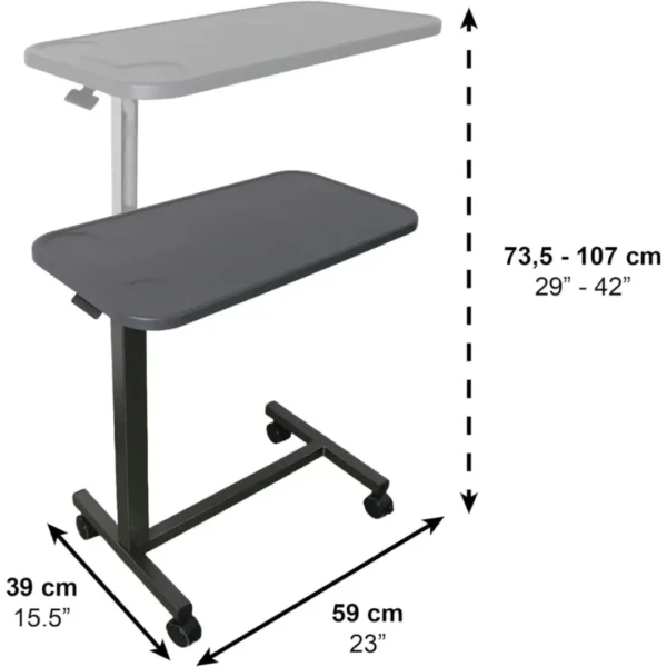 Height-adjustable table with wheels with dimensions