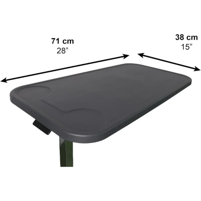 Mått på bordsskivan 71 x 38 cm Bordsskiva med exakta mått för höj- och sänkbart bord med hjul