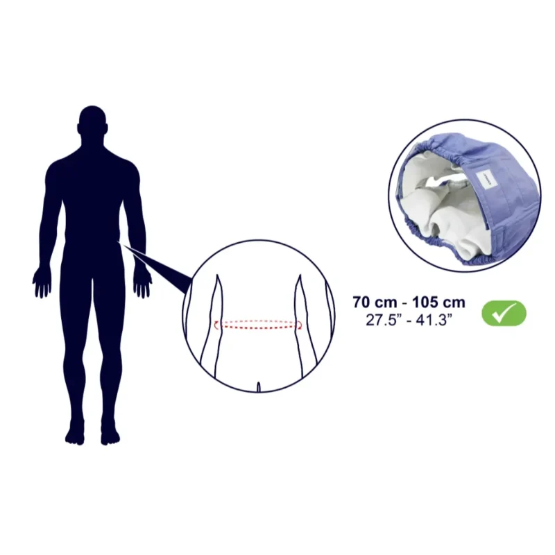 Anpassningsbar för flera kroppstyper Storleksguide för inkontinensskydd tvättbart och återanvändbart för vuxna