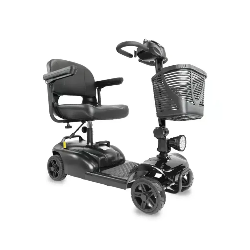 Elscooter medelstor för vuxna med varukorg och helsvart design