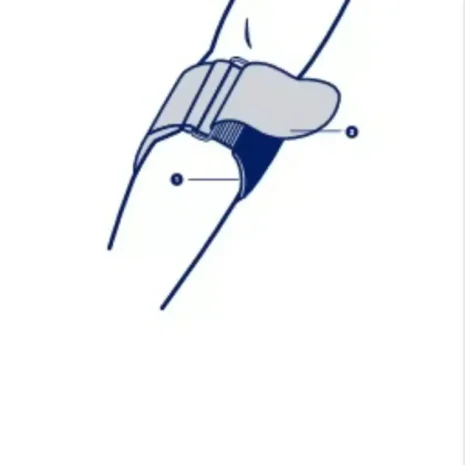 Illustration av placering på underarm Illustrerad visning av hur ortos för tennisarmbåge fästs