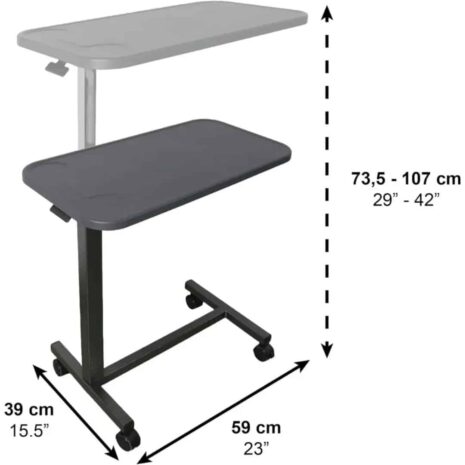 Mått på höj- och sänkbart bord med hjul Höj och sänkbart bord Höj- och sänkbart bord med hjul med mått