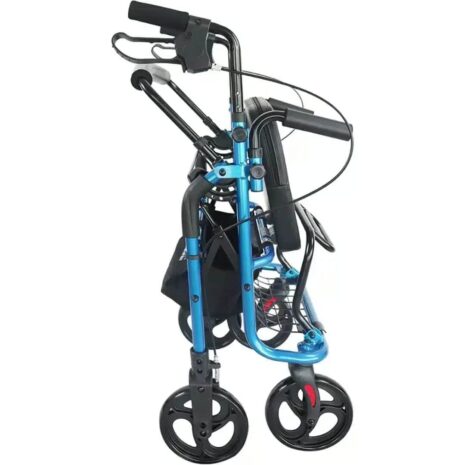 Enkel att fälla ihop Rullator och rullstol i ett Hopfälld rollator och rullstol i ett – blå modell
