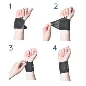 Instruktion för hur handledsstöd elastiskt justeras steg för steg