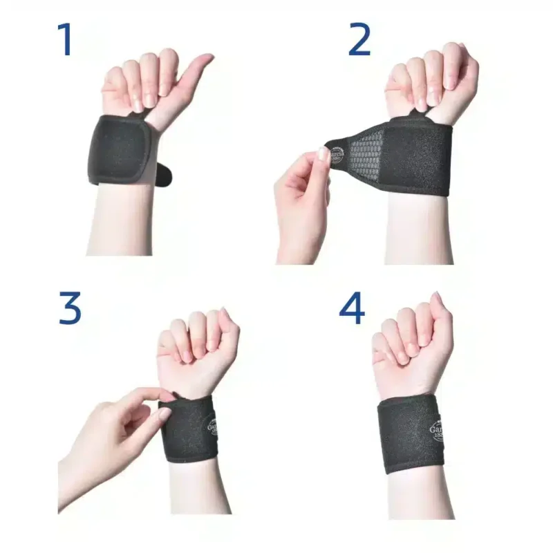 Stegvis applicering av handledsstöd elastiskt Instruktion för hur handledsstöd elastiskt justeras steg för steg