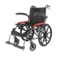 Rullstol i aluminium lätt vikt och hopfällbar i röd och svart färg